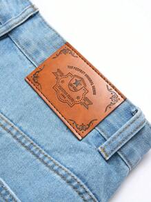 Manfinity Homme Celana Jeans Pria Polos dengan Saku Sobek, Model Kasual, dan Potongan Meruncing. - Light Wash - View 5