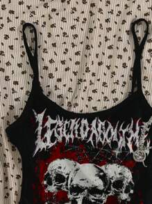 Attitoon 女士骷髅印花短款吊带背心，性感修身，适合夏季音乐节