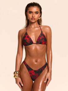 SHEIN BAE Women's Floral Print Bikini Bottom, Suitable For Summer Beach/Beach Women Outfits/Swim Cover/Sexy Swimsuit/Neon Bathing Suit/Beach Vacation Outfits/Red Swimsuit/Black Swimsuit - Black - View 5