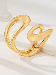 1 Pc Golden Color Chunky Cuff Bangle Bracelet Oversized Chunky Jewelry For Women , European American New Geometric Bangles Bracelets , Gift For Women , Birthday Present Holiday Gift For Her - Gold - View 2