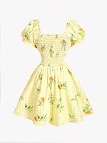 SHEIN MOD Vestido Curto Plissado de Manga Princesa para Mulheres Plus Size, Vestido Curto de Verão Estilo A-Line, Adequado para Encontros, Uso Casual Diário e Piqueniques, Vestidos de Verão Plus Size para Mulheres, Roupas Femininas, Vestidos de Verão, Vestidos de Férias para Mulheres, Vestidos de Sol para Mulheres, Vestidos Curtos Femininos, Vestido de Páscoa Feminino, Vestido Amarelo Feminino