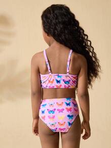 SHEIN 2 Stücke Kleine Mädchen Schmetterlingsmuster Triangel Bikini Set mit Spaghettiträger-Oberteil und Bikinihose
