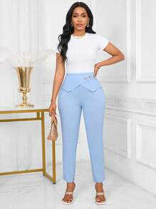 Lyxana Women's High Waisted Metal Buckle Decor Skinny Pants