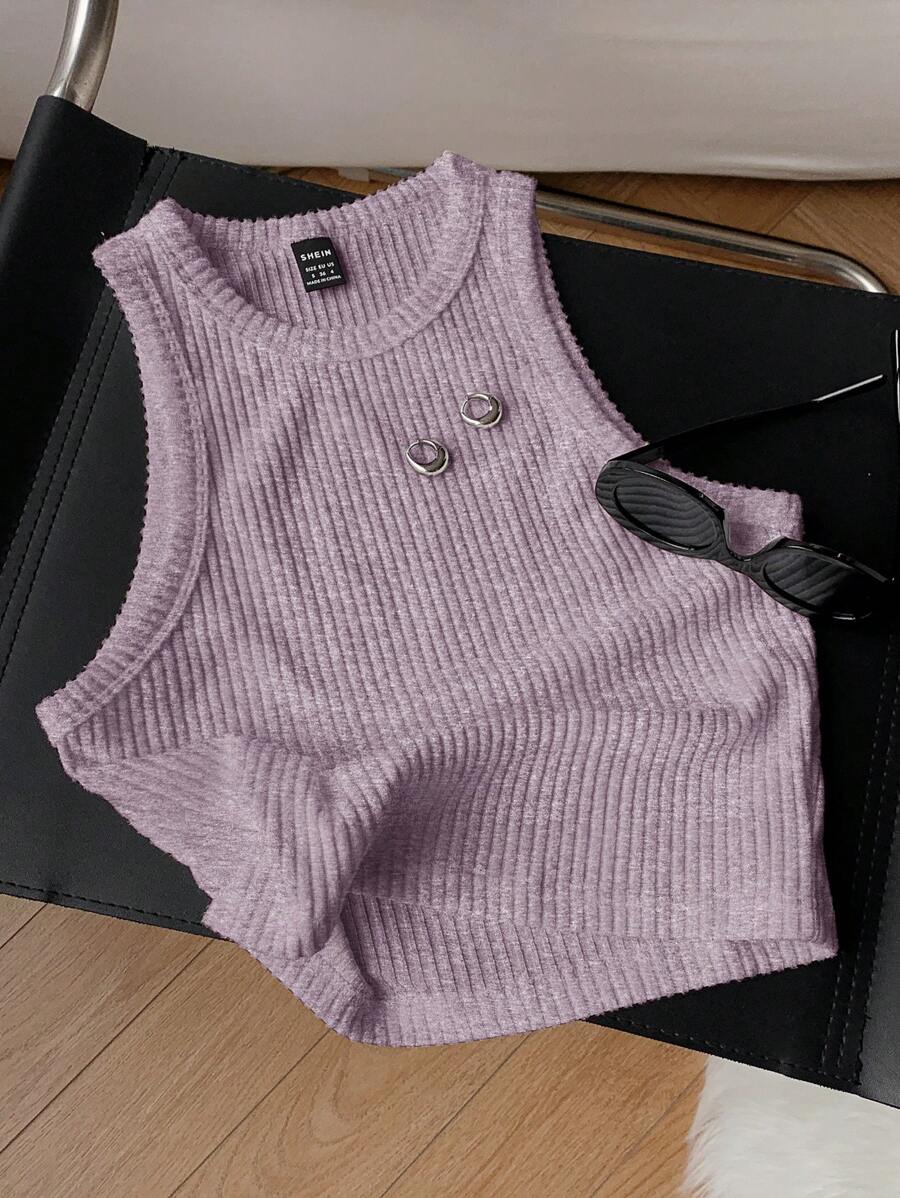 Comfortcana Camiseta sin mangas de unicolor acanalado con cepillado, apropiada para uso diario - Lila Púrpura - Ver 1