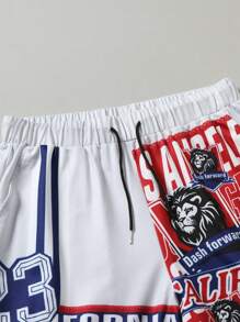 Manfinity Campus Court Quần short in chữ cỡ lớn thường ngày cho nam - Màu Xám nhạt - Xem 4