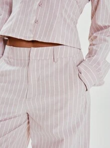 MUSERA Tailored Mid Rise Pinstripe Wide Leg Trouser Business Casual  Old Money Fall Work Office Back To School Night Out Going Out - Apricot - View 5