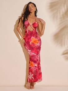 Hauture 热带印花镂空交叉吊带长裙 - 彩色 - 查看 4
