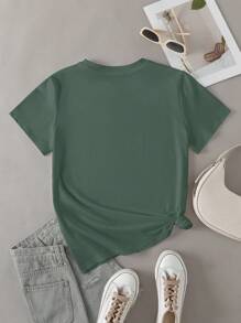 INAWLY Áo thun tay ngắn cổ tròn in chữ cỡ lớn thường ngày, mùa hè - màu xanh lá - Xem 2