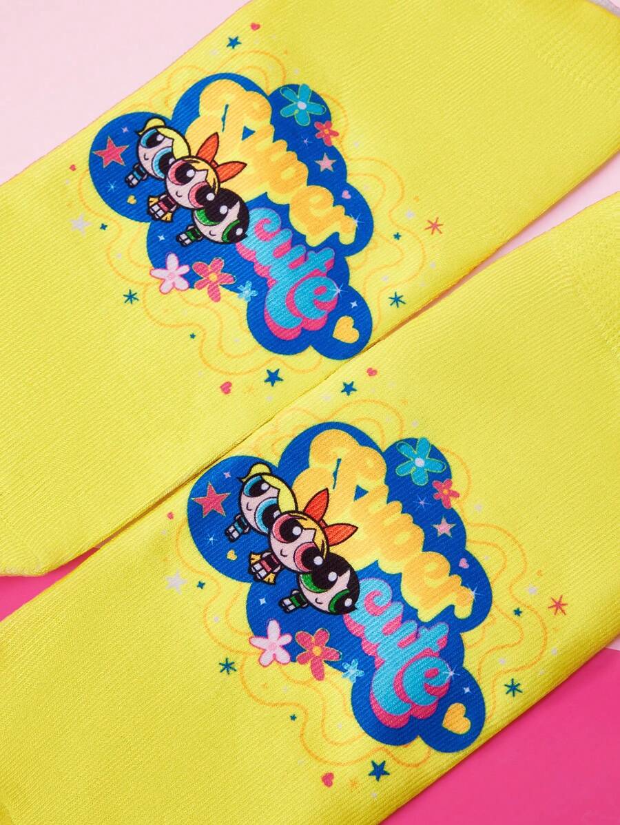 THE POWERPUFF GIRLS X SHEIN 1 paio di calzini alla caviglia con motivo di fiori, bolle e ranuncoli - Multicolore - Visualizzare 1