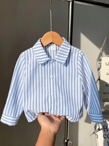 SHEIN Áo sơ mi dài tay dệt sọc dễ thương cho bé trai/bé gái, đa năng cho tiệc sinh nhật, tiệc tối, buổi biểu diễn, đám cưới, tiệc chào đón em bé, lễ rửa tội và tiệc sinh nhật lần thứ 1, mùa thu - Nhiều màu - Xem 7