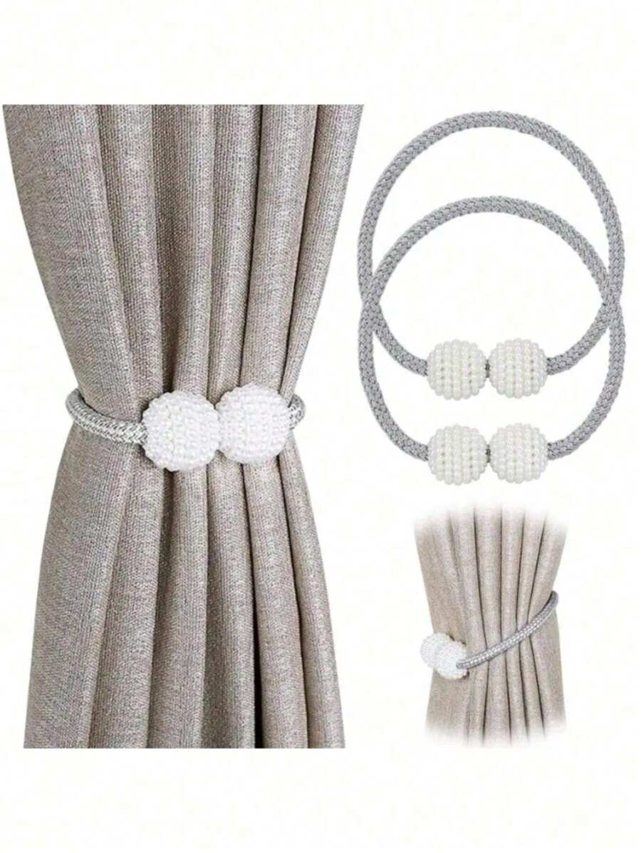 SHEIN 2 Pcs/10 Pcs Delicate Curtain Tiebacks With Small Faux Pearl, For Bedroom Living Room Home Decor,Window Tie Tie Fixer Decorative Rope Fixer, Classic Tie Design, Suitable For Room, Office(Buckle, Non-Magnet) - Multicolor - View 1