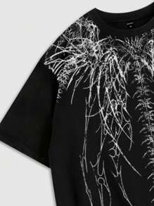 ROMWE MEN Goth 8886 男士圆领短袖T恤，时尚适合夏季，2000年代风格 - 黑色 - 查看 4