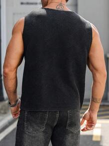 Manfinity Homme Camiseta sin mangas talla grande para hombre, de unicolor, de moda para el verano - Negro - Ver 2