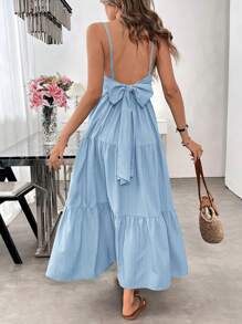 SHEIN LUNE Casual Long Strap Tie Bow Dress, Spring/Summer Bow Dress,Sun Dresses For Women