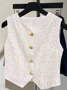 SHEIN LUNE Blazer mode femme avec garniture en dentelle et design de boutons métalliques