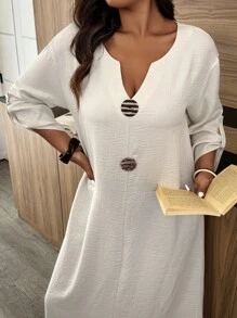 Weeklong Plus Size Casual Simple Fashion Daily Wear Dress BASICS - Apricot - View 5