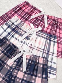 SHEIN 3pcs/Set Plus Size Plaid Printed Casual Sleep Shorts