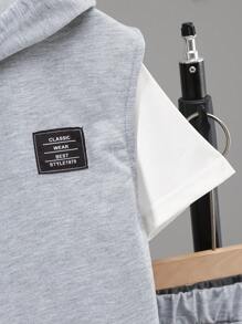 SHEIN Set da 3 pezzi di abbigliamento casual estivo per ragazzi: gilet con cappuccio, maglietta a tinta unita e pantaloncini, outfit versatile