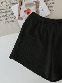 SHEIN LMoss Kids LMoss 青少年女孩都會優雅風春夏針織純色休閒直筒短褲 - 黑色 - 查看 5