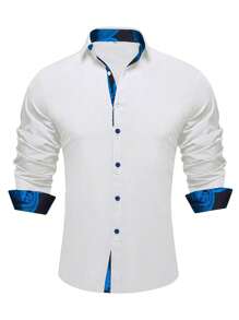 Manfinity Homme Loose Fit Men's Contrast Trim Button-Up Shirt - White - View 3