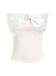 Ellevyn 女士休闲优雅蝴蝶结装饰吊带背心 - 白色 - 查看 6