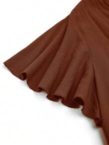 SHEIN LUNE Plus Size Summer Simple Twist Solid Color Textured Ruffle Sleeve Jumpsuit