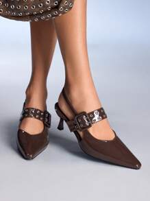CUCCOO GRLICON Tacones altos de estilo punk Y2K para mujer, adecuados para motocicleta, chica cool, Halloween, Navidad y atuendos de fiesta - Marrón - Ver 6
