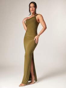 Silquee Premium Quality Women Maxi Dresses,Graduation,Summer, Women's Summer Clothes, Summer Outfits, Women's Beachwear, Women's Elegant Clothes,, Women's Cruise Clothes, Ibiza Clothes, Carnival Clothes/Rave, Off-The-Shoulder Dress,Metal Buckle Decoration - Green - View 7