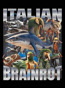 Manfinity Dauomo Men's Regular Fit Brainrot T-Shirt, Dank Memes T-Shirt, Brainrot Shirt, Unhinged Clothes, Funny Meme Graphic Print Casual American Minimalist Crewneck Short Sleeve T-Shirt - Black - View 3