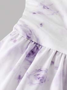 Girlism Rochie de seară elegantă și drăguță, cu talie în linie A, cu volane în straturi, cu imprimeu floral și imprimeu din plasă, potrivită pentru primăvară/vară, vacanță și sărbători
