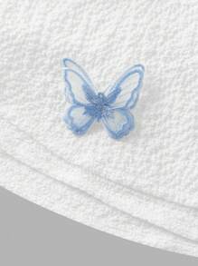 SHEIN Girlism Tween Girl Cute Butterfly Decoration Woven Solid Color Bubble Pleated Double Layer Cake Hem Casual Bow Sling French Fairy Dress - White - View 4