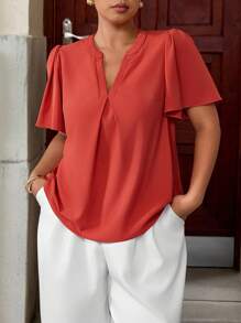 Elenzga Blusa da donna con maniche a volant, di stile romantico casual, adatta per l'uso quotidiano, disponibile in taglie comode