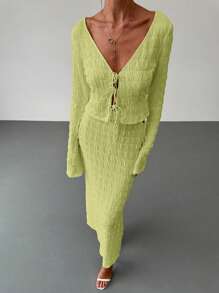 Aloruh Conjunto de dos piezas para mujer para uso diario - Verde - Ver 2