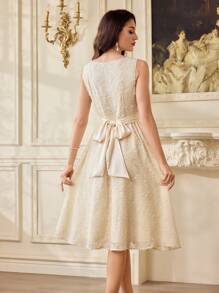 Vintamour Vestito elegante vintage in jacquard con fiocco, da donna, abito estivo per vacanza