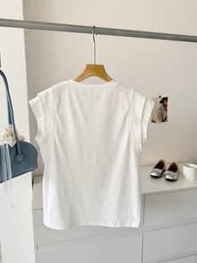 SHEIN Teen Girl White Round Neck Double-Layer Wide Shoulder Sleeveless T-Shirt, Suitable For Casual Daily Wear, Spring/Summer - White - View 3