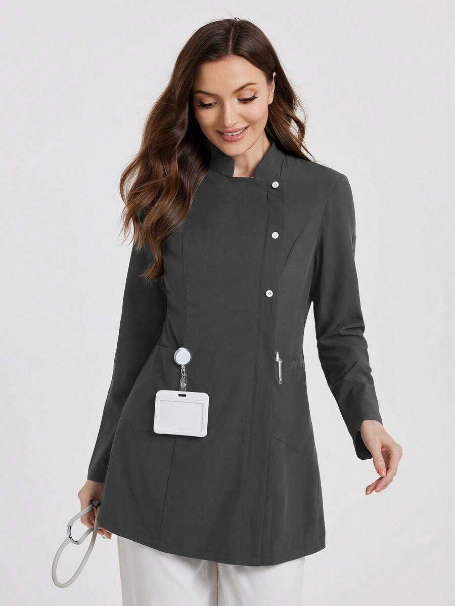 TaskEZ Simple Stand Collar Front Button Pocket /Nursing Scrub Uniform Jacket
