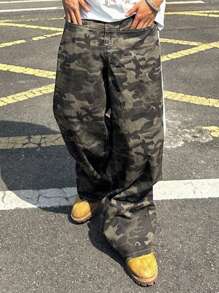 DAZY Wiosenny kamuflaż wielokolorowe męskie luźne, workowate dżinsy z kieszeniami