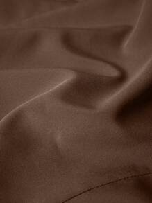 SHEIN Unity 女式简约撞色 Polo 领短袖纽扣衬衫，夏季 - 棕色 - 查看 4