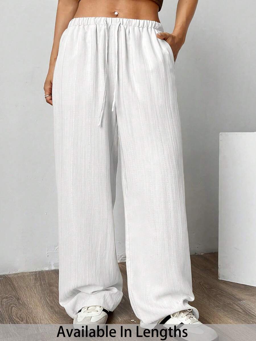 SHEIN PETITE CURVE Quần ống rộng dệt màu mơ cho nữ, cỡ lớn và dáng rộng - trắng - Xem 1