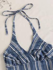 Rina Fox Casual Striped Backless Halter Crop Top, Summer - Multicolor - View 3