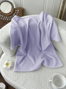 SHEIN LUNE Áo len dệt kim màu vàng nhạt thắt nơ phía trước, kiểu dáng gợi cảm, dễ thương, thời trang thường ngày dành cho nữ. - Màu tím hoa cà - Xem 3