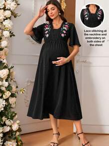 SHEIN Maternity Short Sleeve Dress, Fashionable For Summer  Elegant Dresses For Women Maternity Dresses For Women  Flowy Dress  Summer