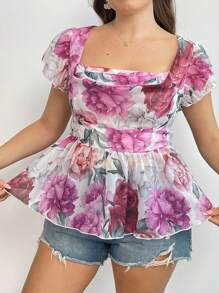 Sunnyshic Camicetta a-line con colletto arricciato e vita segnata, stile vacanza, taglie comode