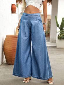 Breezaya Damen Plissee Weite Lässig vielseitige Weite Bein Jeans - Mittele Waschung - Übersicht 7