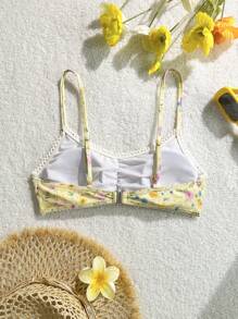 Swim Mod Ditsy Floral Cute Ruffle Women's Swimming Top For Summer Beach Vacation - Multicolor - View 2