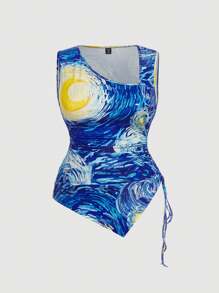 SHEIN MOD Plus Size Women Drawstring Waist Sleeveless Top, Spring/Summer Mother Day 4th Of July Women Mother Day Gift Summer