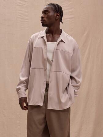 Musero Long Sleeve Oversized Panel Detail Button Up Shirt Spring, Summer, Streetstyle