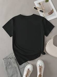 Resyla Women's Round Neck Printed Casual Short Sleeve T-Shirt For Spring And Summer Graphic Tees Women Tops - Black - View 2
