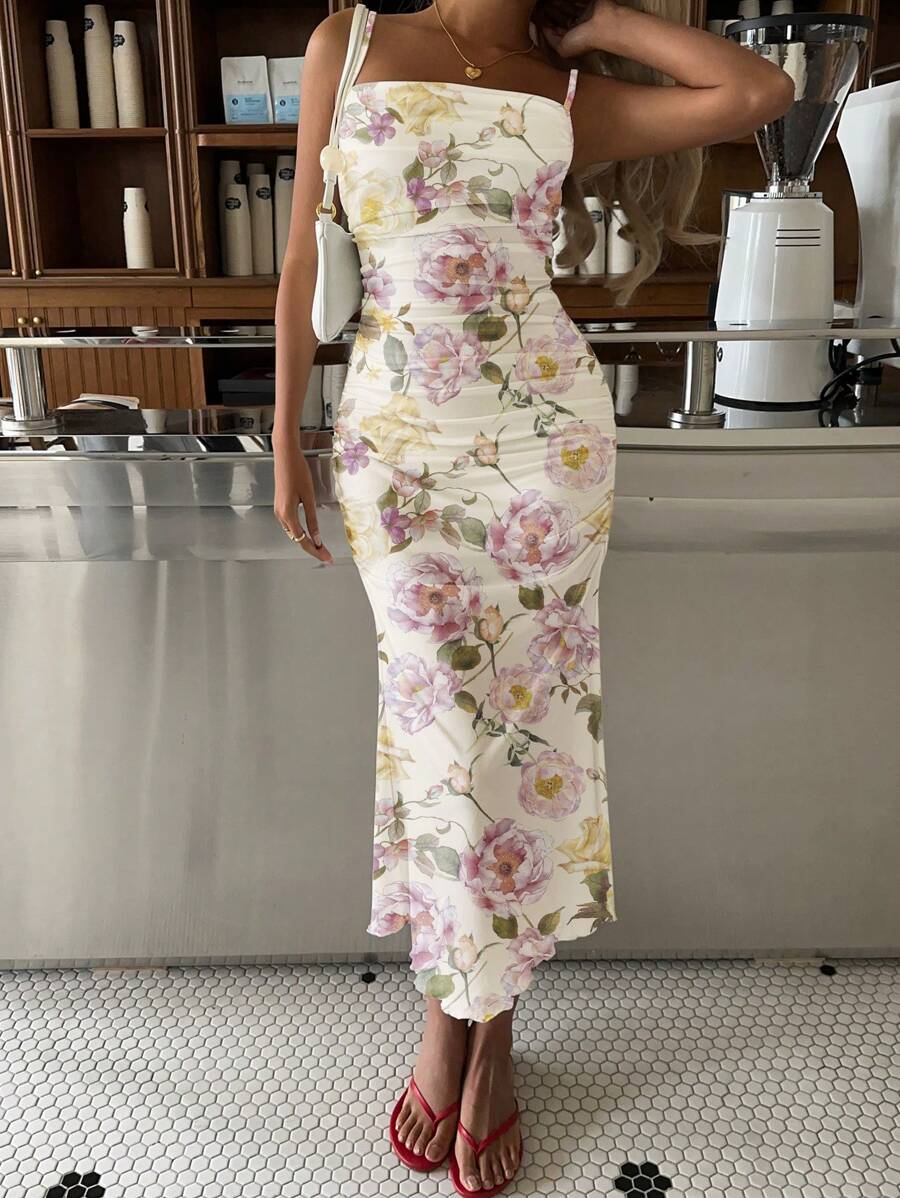 SHEIN MOD 女式休闲中长褶饰连衣裙 - 彩色 - 查看 1