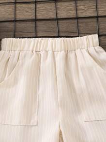 Young Boy Casual Loose Striped Wide Leg Pants - White - View 3